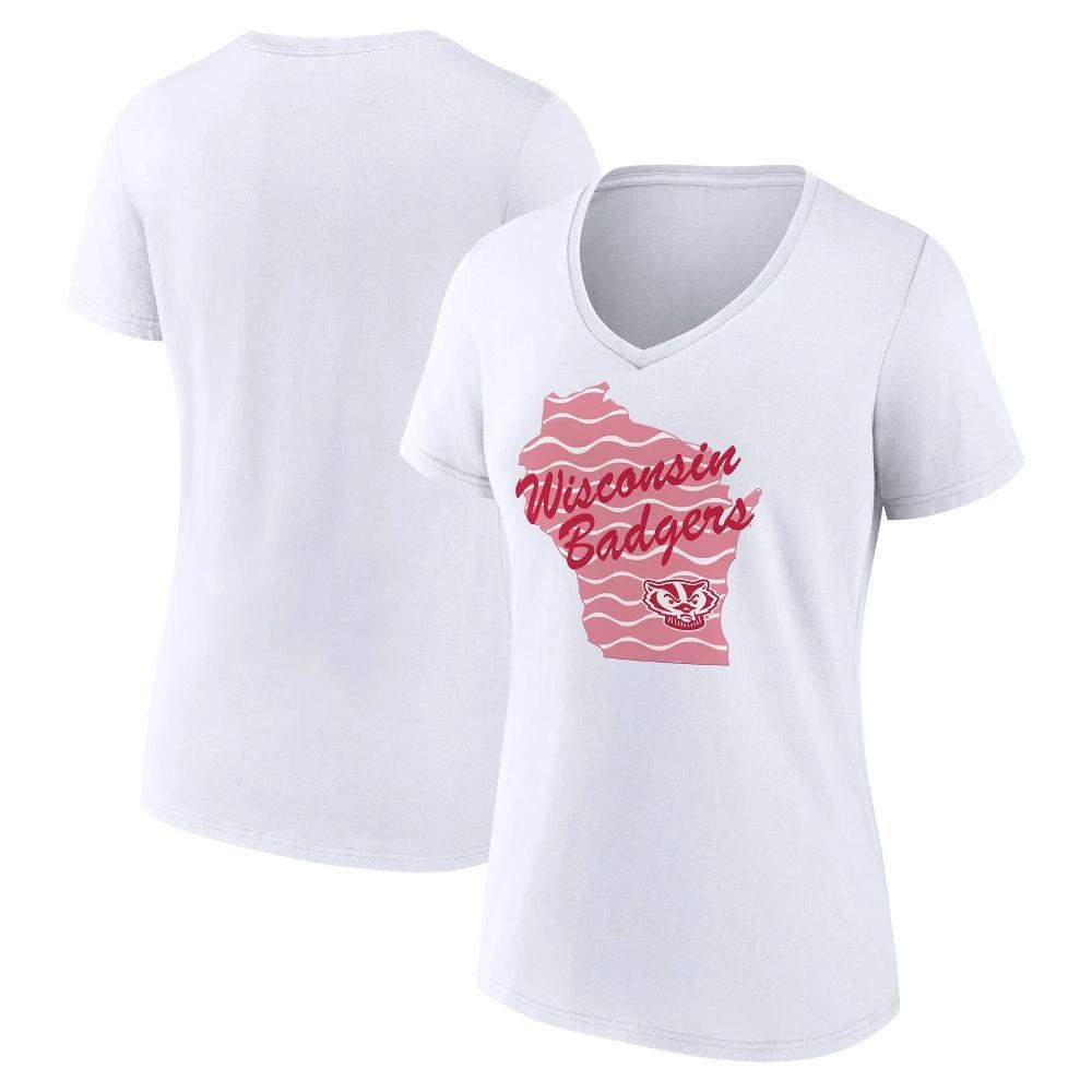 NCAA Wisconsin Badgers Womens V-Neck White T-Shirt Product Image