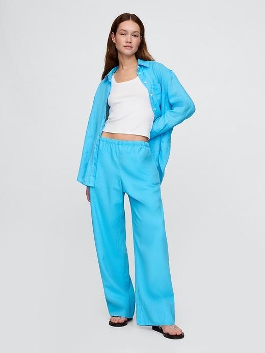 Linen-Blend Easy Wide-Hem Pants Product Image