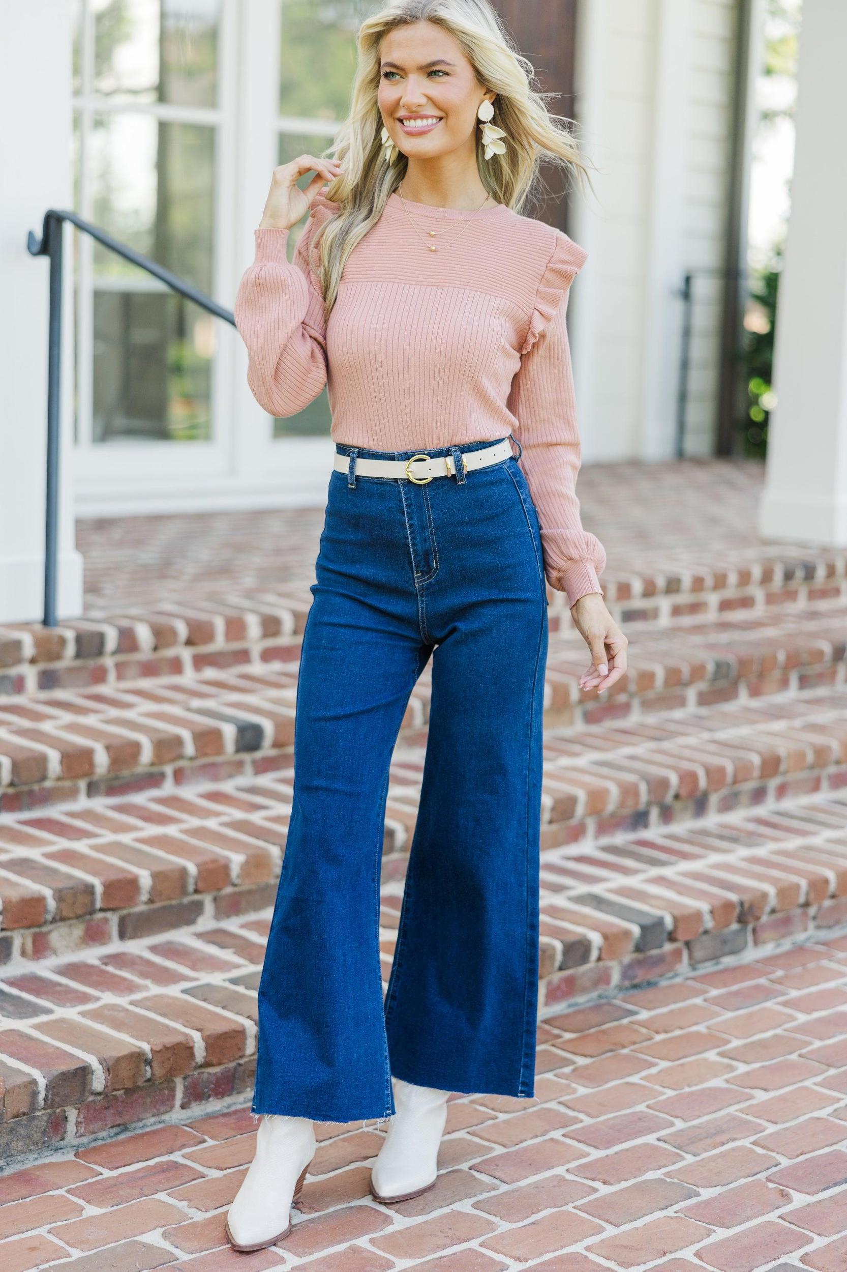 Reach Out French Rose Pink Ruffled Sweater Female Product Image