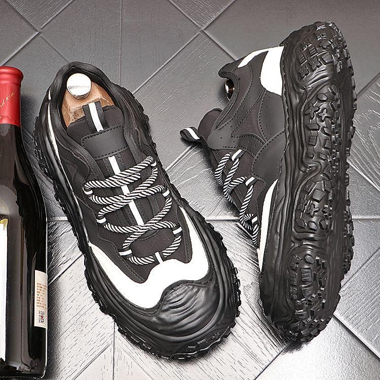 Platform Lace-Up Faux Leather Sneakers Product Image