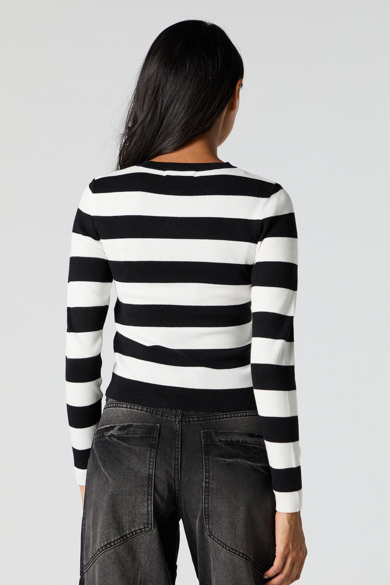 Striped Ribbed Knit Crewneck Sweater Female Product Image