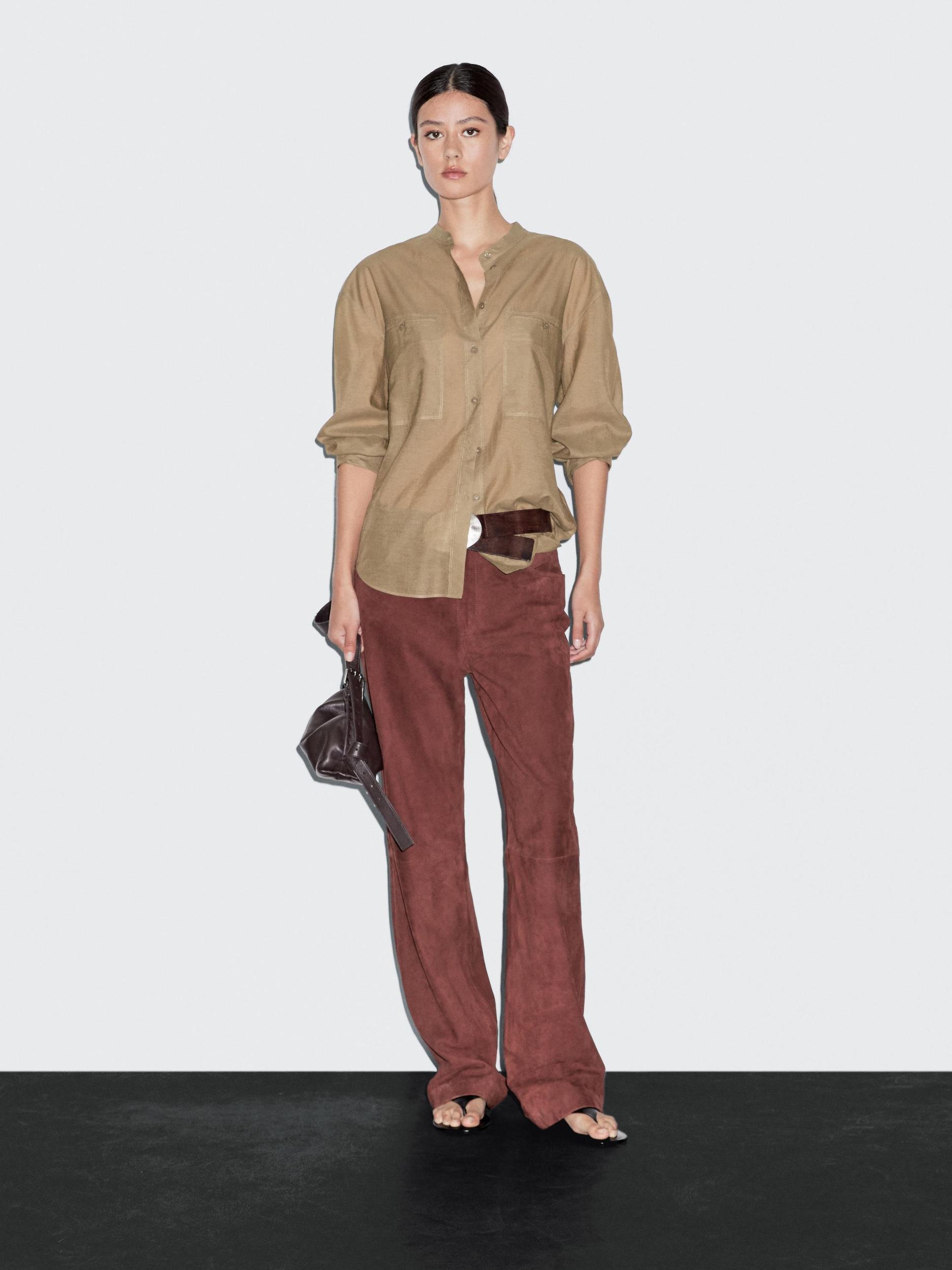 Long shirt with stand collar Product Image