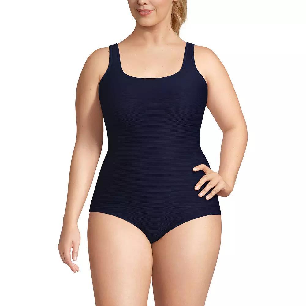 Plus Size Lands' End Tugless Low Leg Ribbed One-Piece Swimsuit, Women's, Size: 26 W, Deep Blue Ottoman Product Image