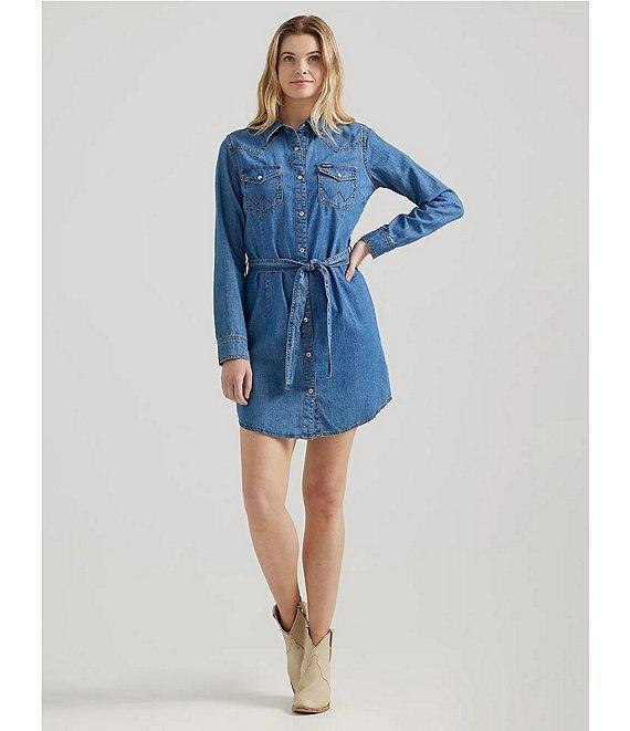 Wrangler® Long Sleeve Denim Western Shirtdress Product Image