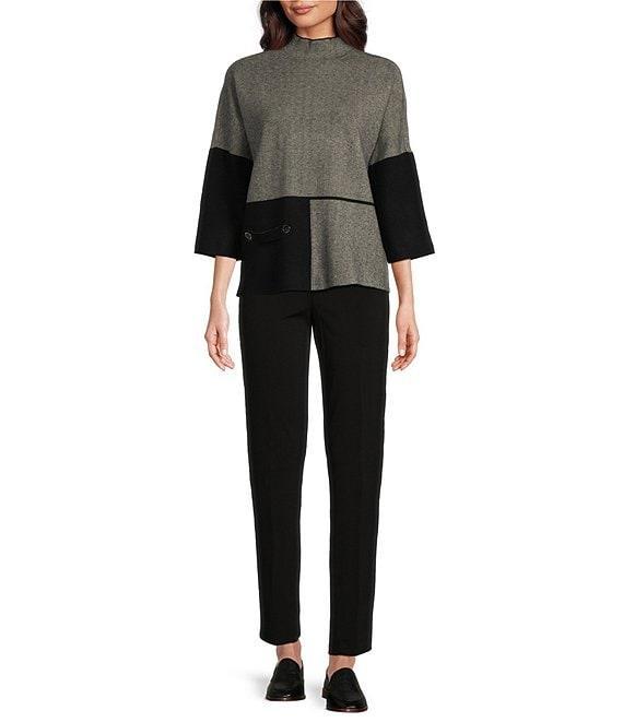 Ali Miles Color Block Knit Mock Neck 3/4 Dolman Sleeve Sweater Product Image