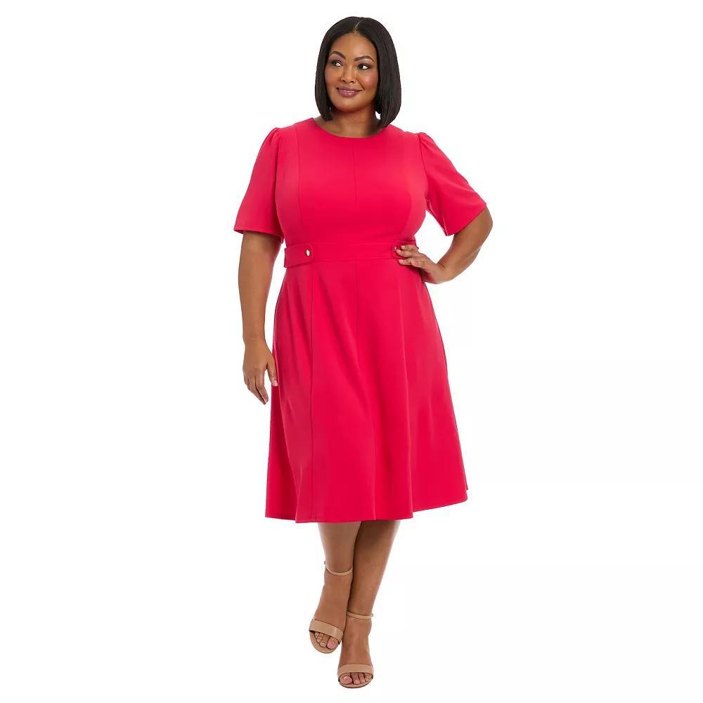 Plus Size London Times Short Sleeve Fit & Flare Midi Dress, Women's, Size: 22 W, Pink Red Product Image