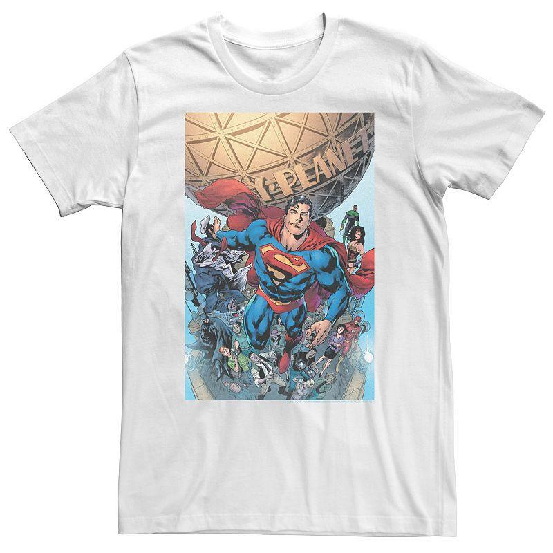 Big & Tall DC Comics Justice League Daily Planet Poster Tee, Men's, Size: 5XL, White Product Image