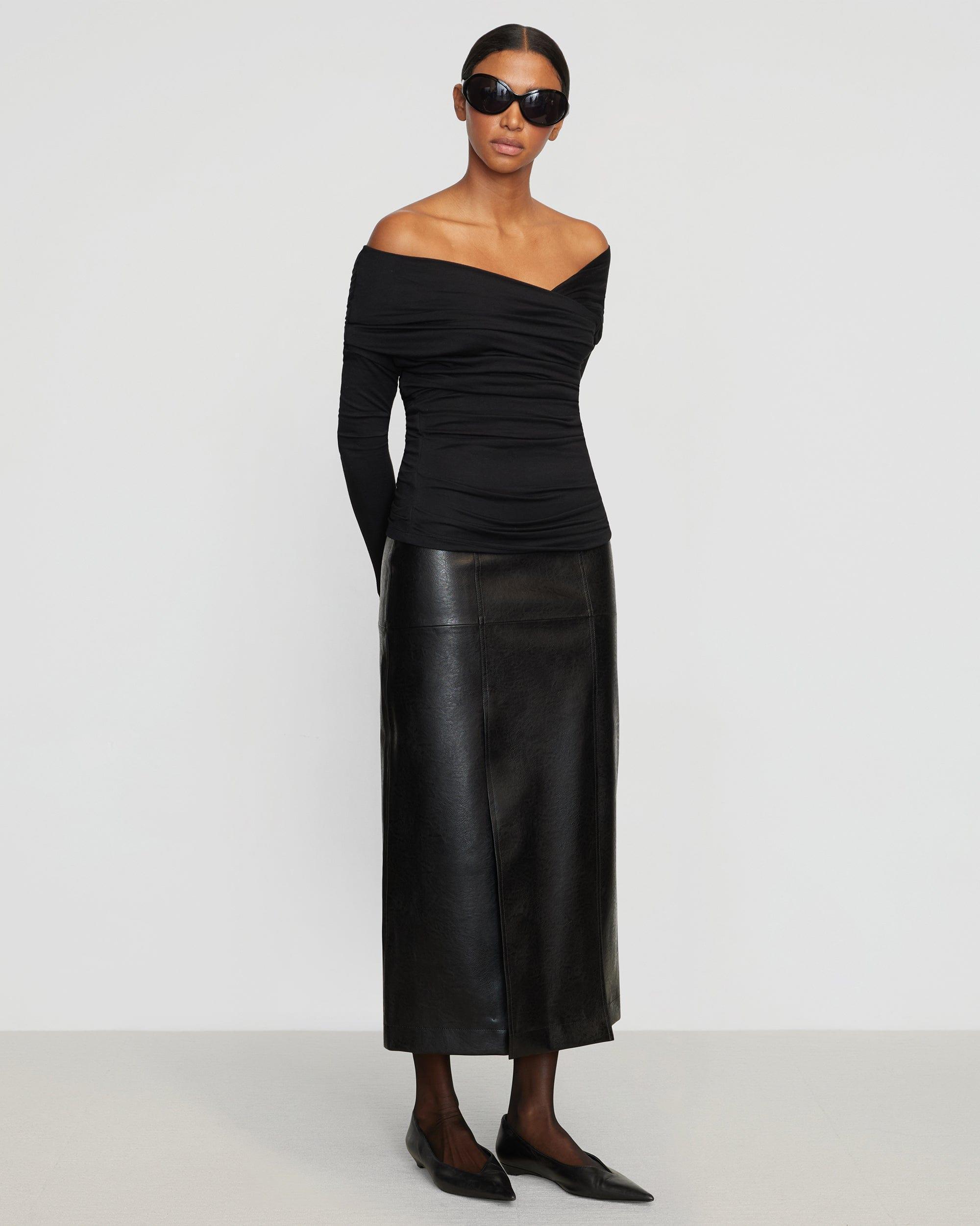 Rama Front-Vent Vegan Leather Skirt Product Image