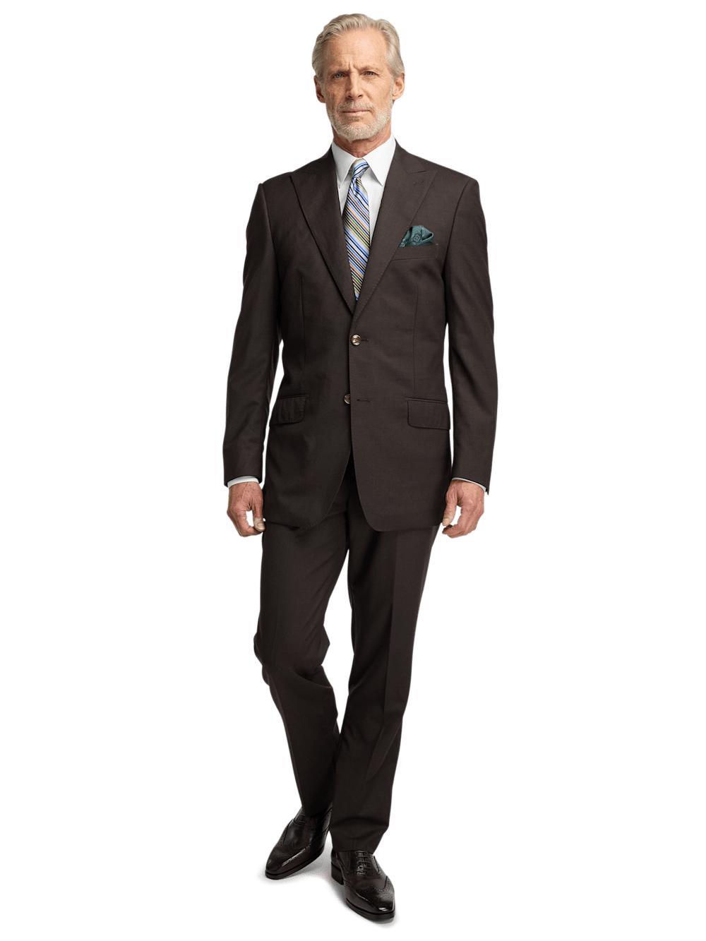 Wool Stretch Bengaline Single Breasted Peak Lapel Suit - Dark Brown Product Image