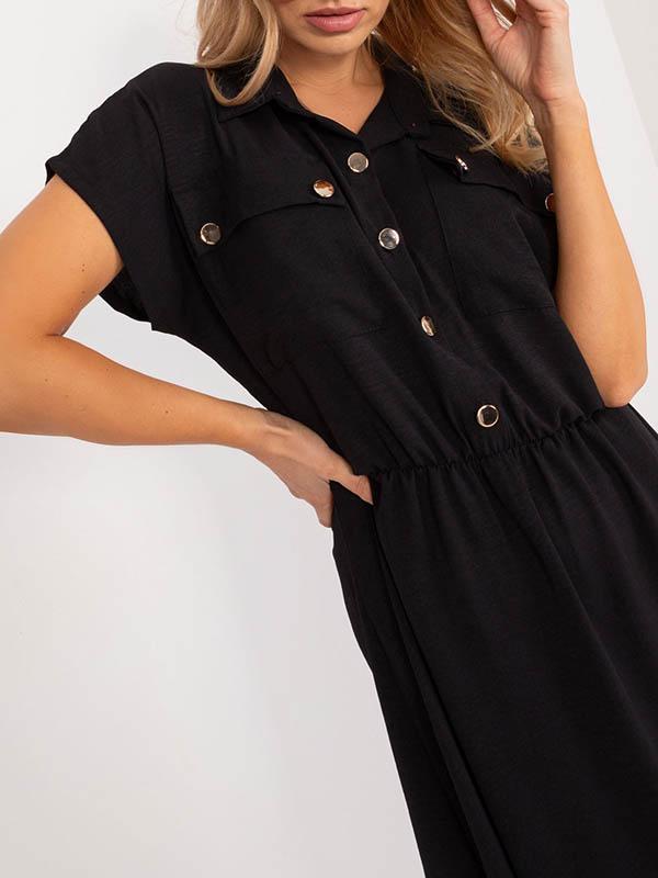 A-Line High Waisted Buttoned Pleated Solid Color Lapel Midi Dresses Product Image