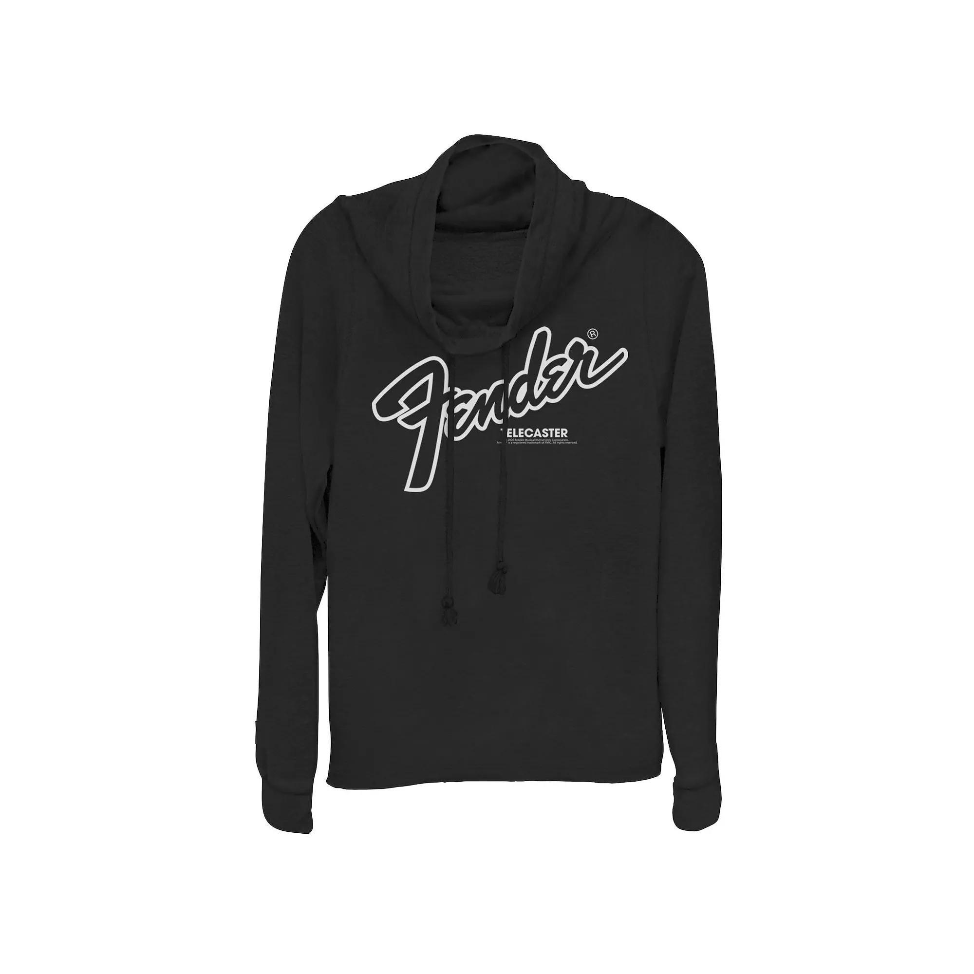 Juniors' Fender Telecaster Logo Outline Cowlneck Graphic Lightweight Long Sleeve, Girl's, Size: XXL, Black Product Image