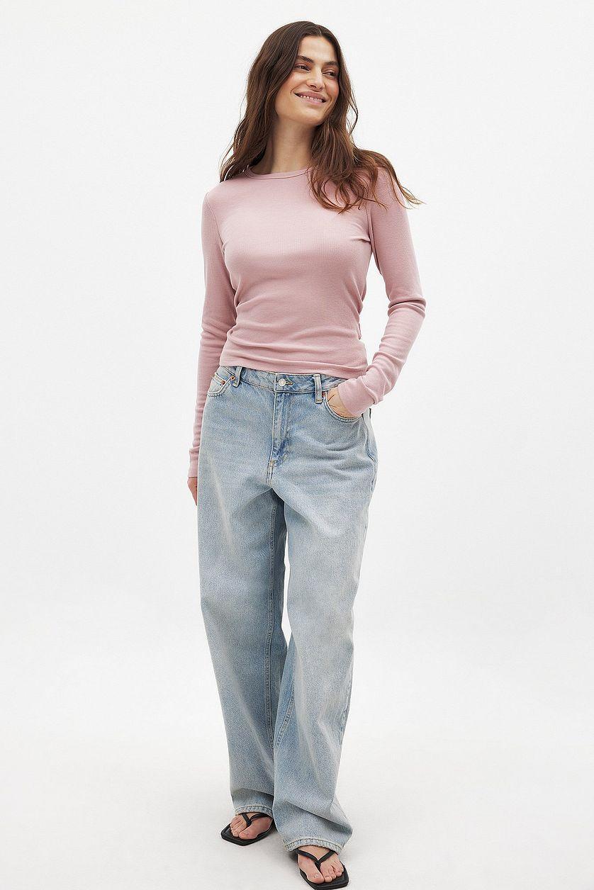 Round Neck Rib Long Sleeve Top Product Image