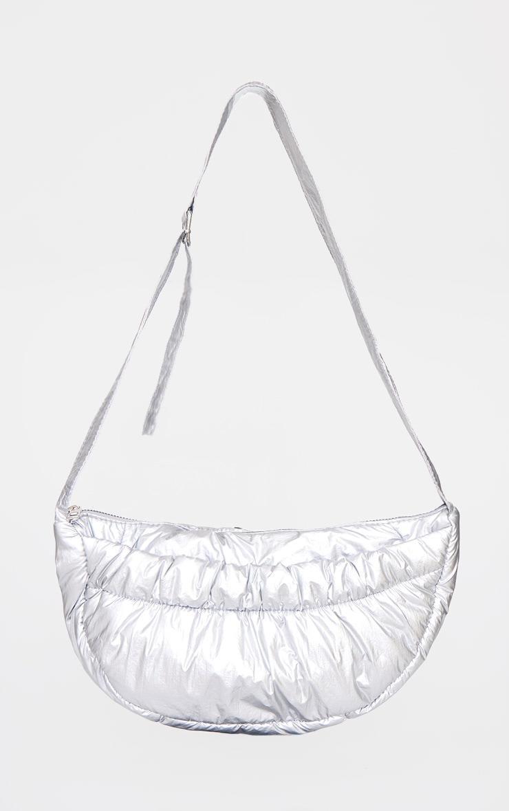 Silver Metallic Nylon Ruched Pocket Cross Body Bag Product Image