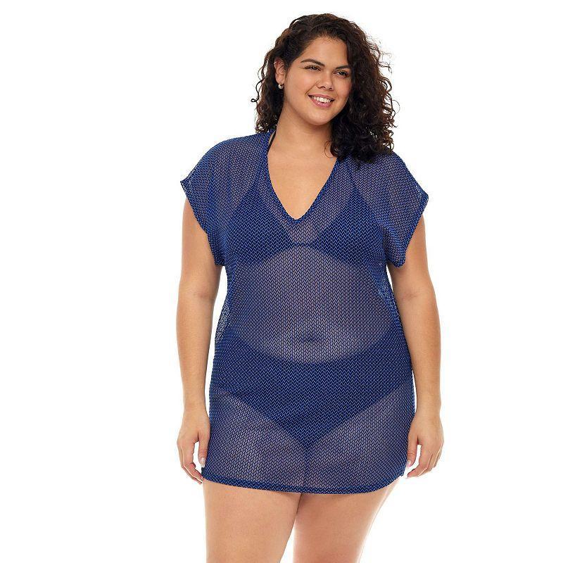 Plus Size Jordan Taylor Sheer Dolman-Sleeve Swim Cover-Up Tunic, Women's, Size: 2XL, Black Royal Product Image