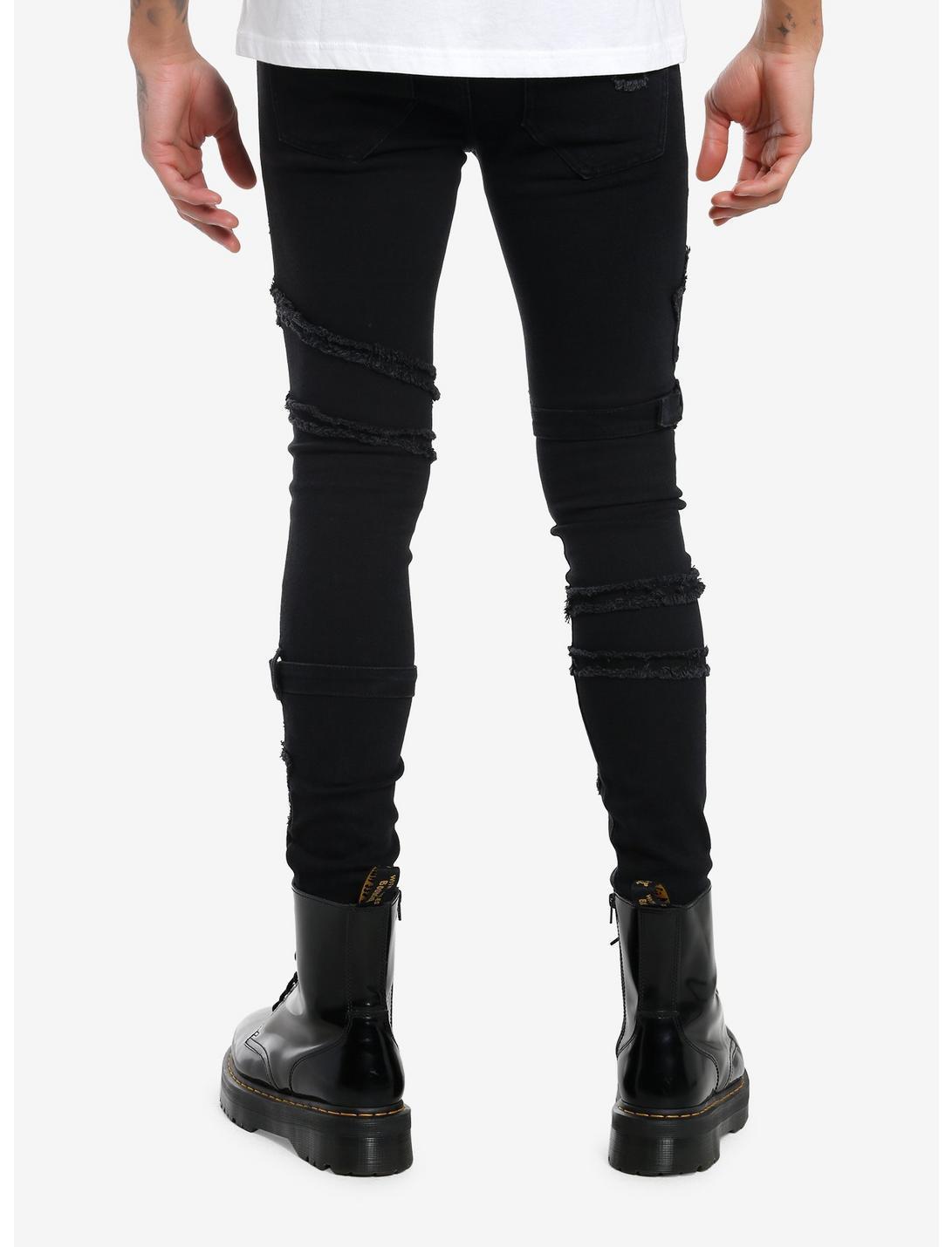 Social Collision Black Frayed Stars & Buckles Stinger Jeans Product Image