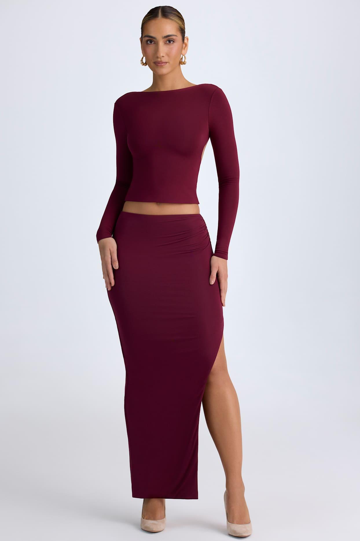 Modal Low-Rise Maxi Skirt in Wine Red Product Image