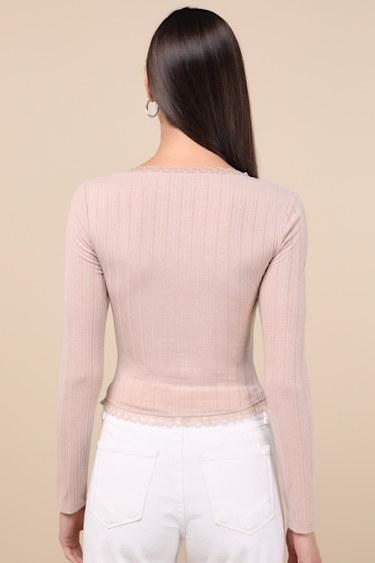 Celise Light Taupe Pointelle Knit Long Sleeve Top Product Image