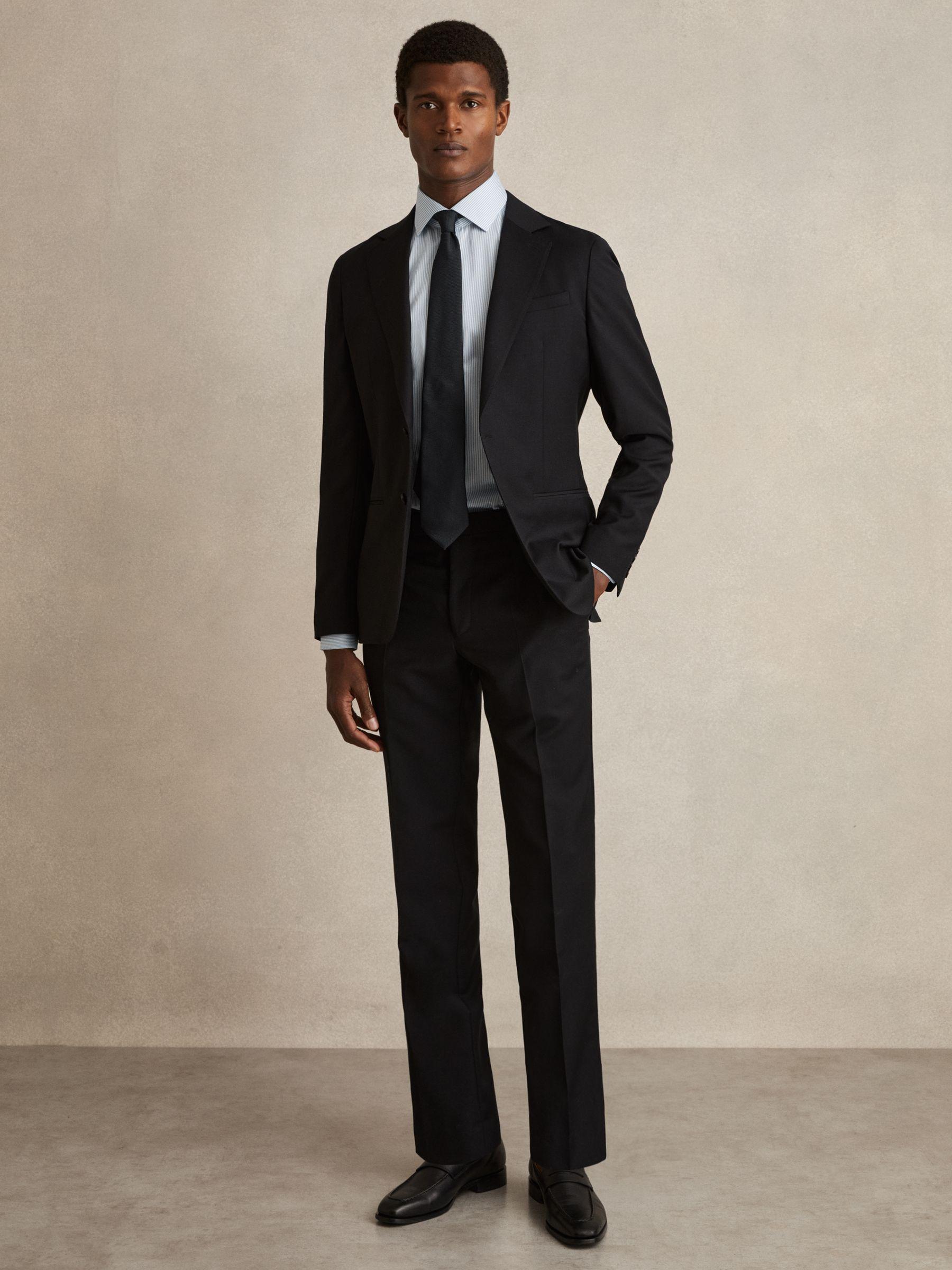 Regular Fit Cotton-Satin Cutaway-Collar Shirt in Blue Stripe Product Image