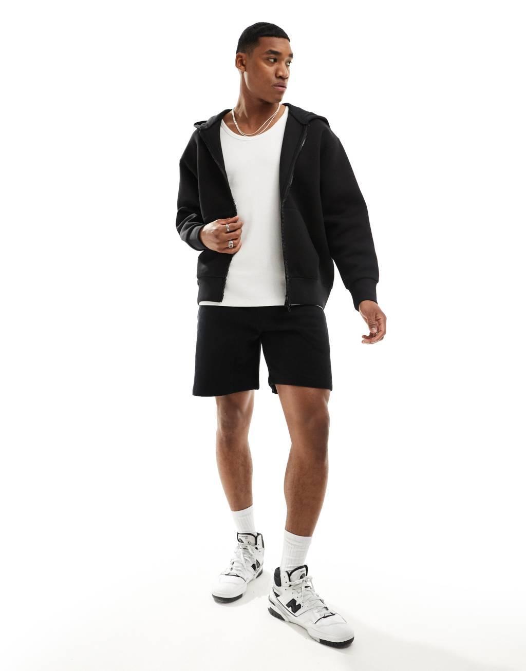 ASOS DESIGN heavyweight oversized scuba hoodie with zip in black Product Image