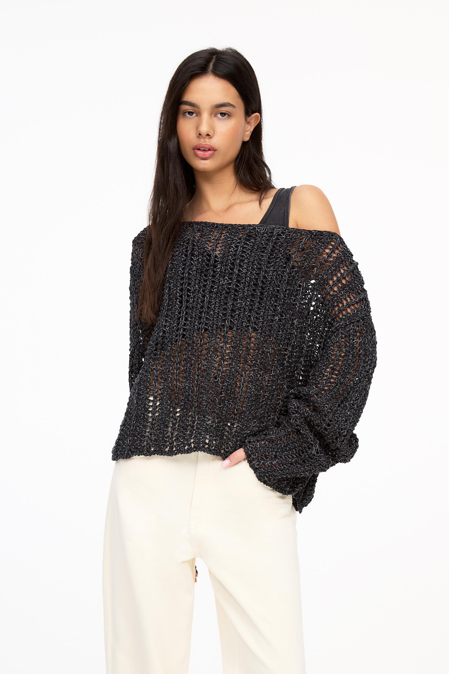 Cropped open knit sweater Product Image