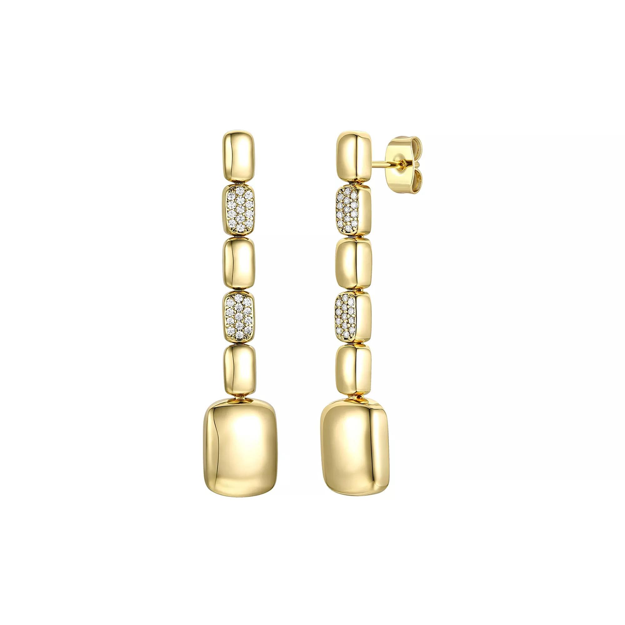 14k Gold Plated Cubic Zirconia Rectangle Link Linear Drop Earrings, Womens, Gold Tone Product Image