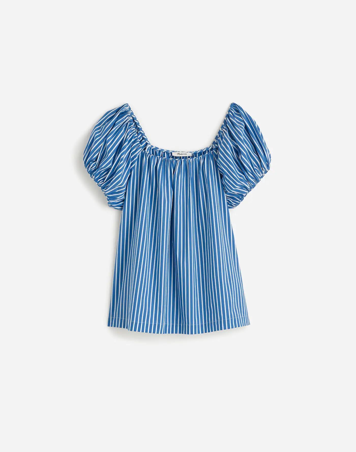 Square-Neck Puff-Sleeve Shirt in Stripe Product Image