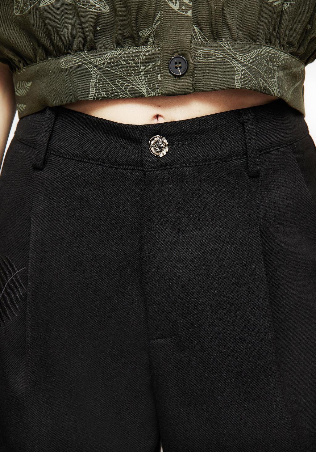 Marsilea Fern Embroidered Tapered Tailored Trousers Product Image