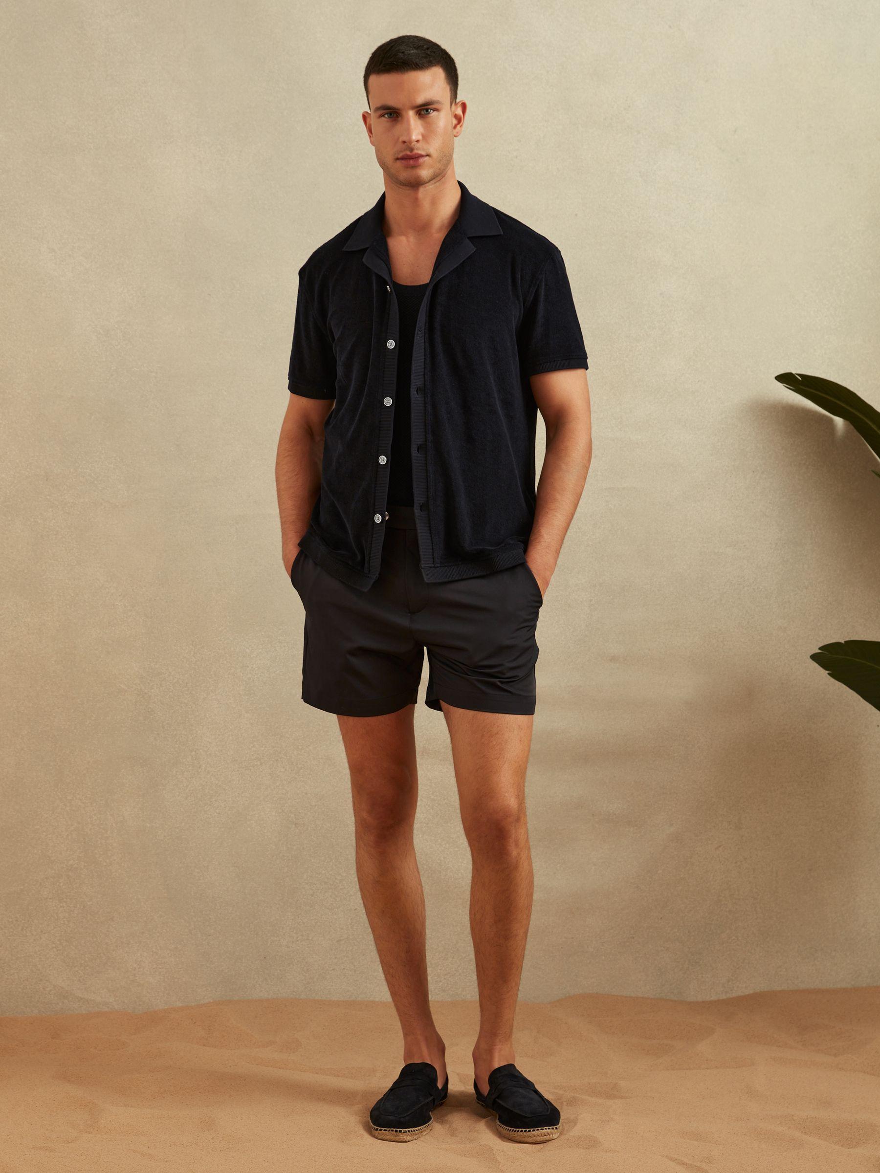 Towelling Cuban Collar Shirt in Navy Product Image