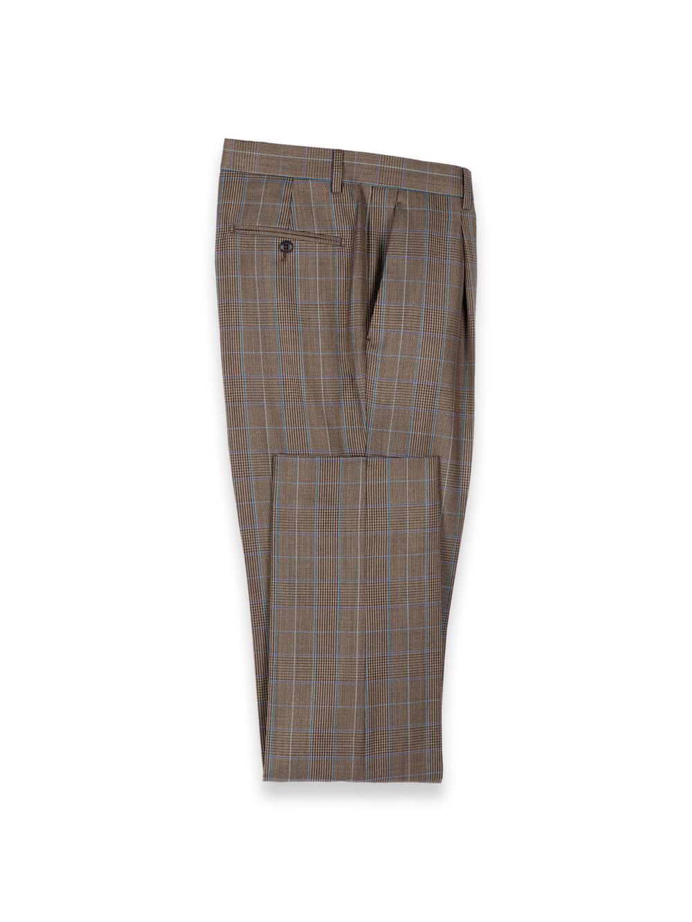 Wool Blend Plaid Single Pleat Suit Pants - Brown/blue Product Image