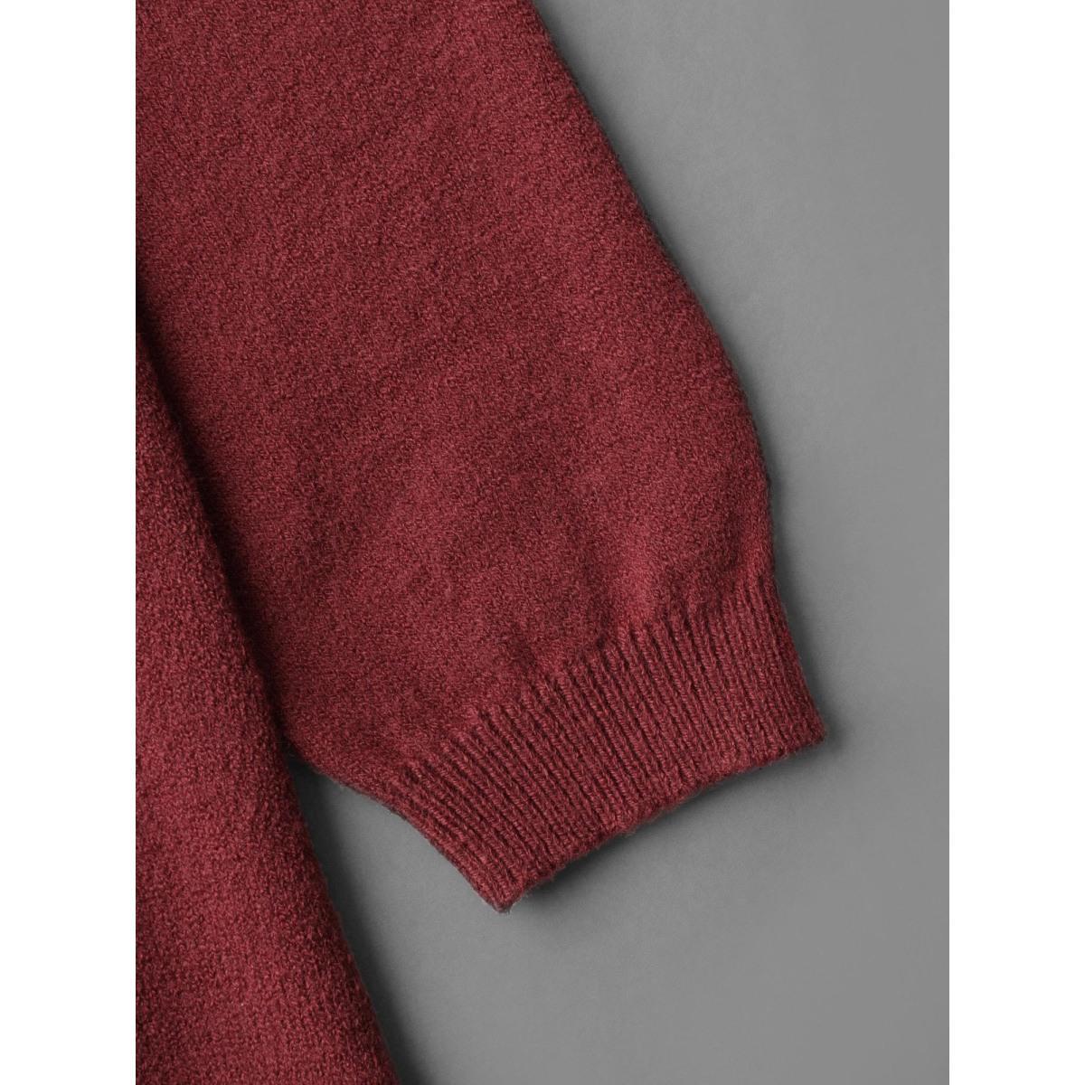 Plus Size Kimono Collar Texture Knit Ruffle Hem Cardigan Deepred Women Casual Loose Long Sleeve Everyday Cardigans BloomChic 28/5X Product Image