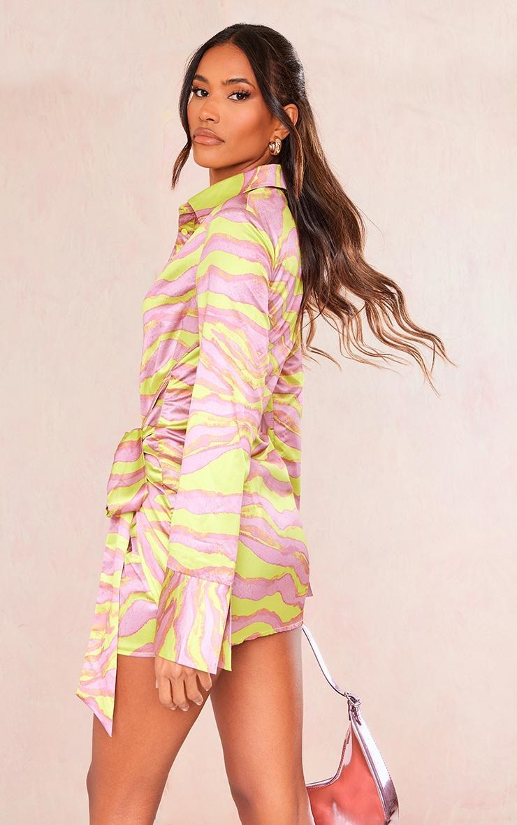 Multi Zebra Print Satin Tie Detail Shirt Dress Product Image