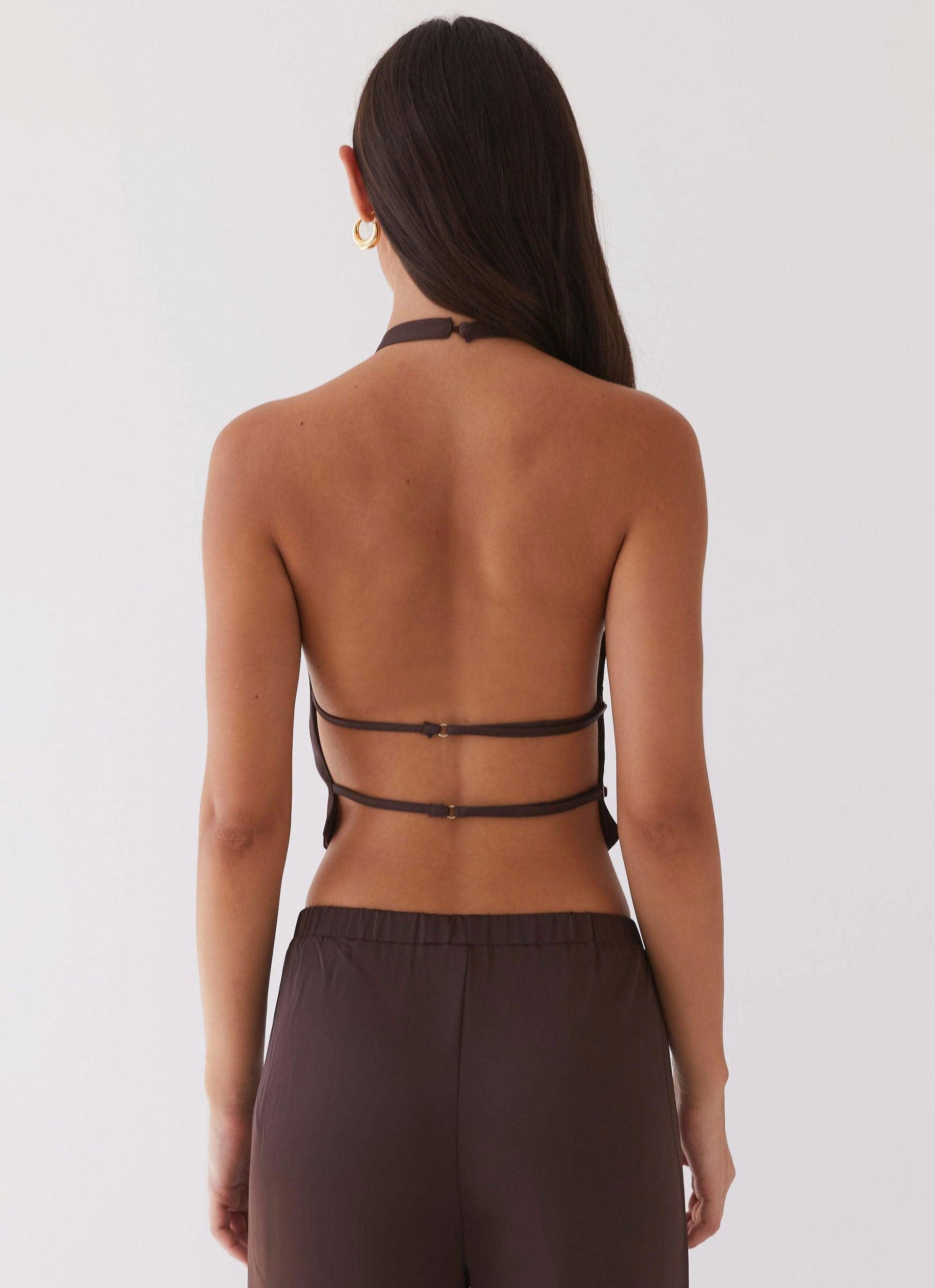 Bree Satin Halterneck Top - Brown Product Image