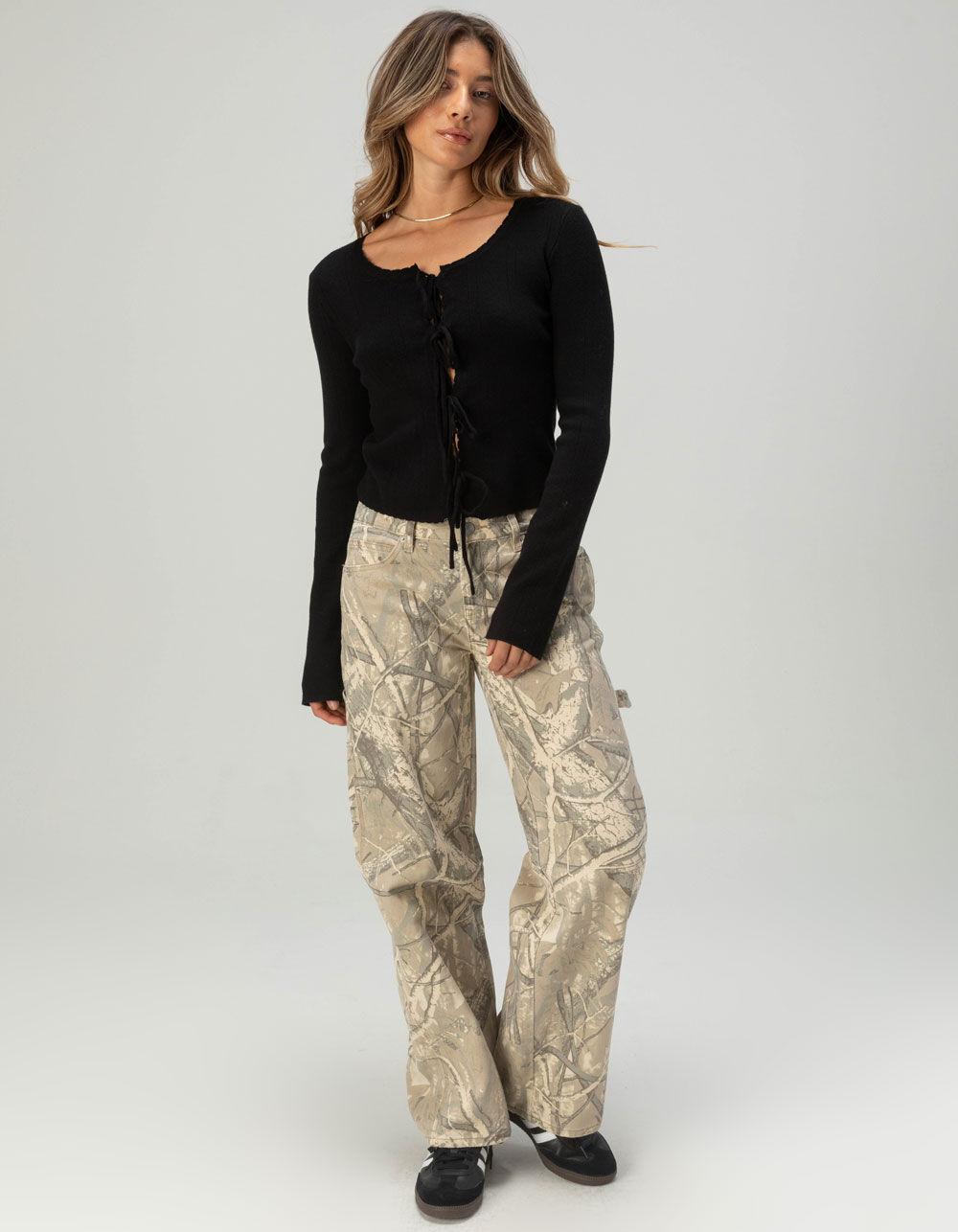 FULL TILT 3 Tie Front Womens Pointelle Cardigan - RED Product Image