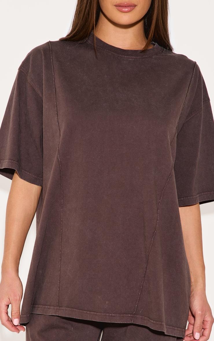 Dark Brown Oversized Cotton Seam Detail T-shirt Product Image