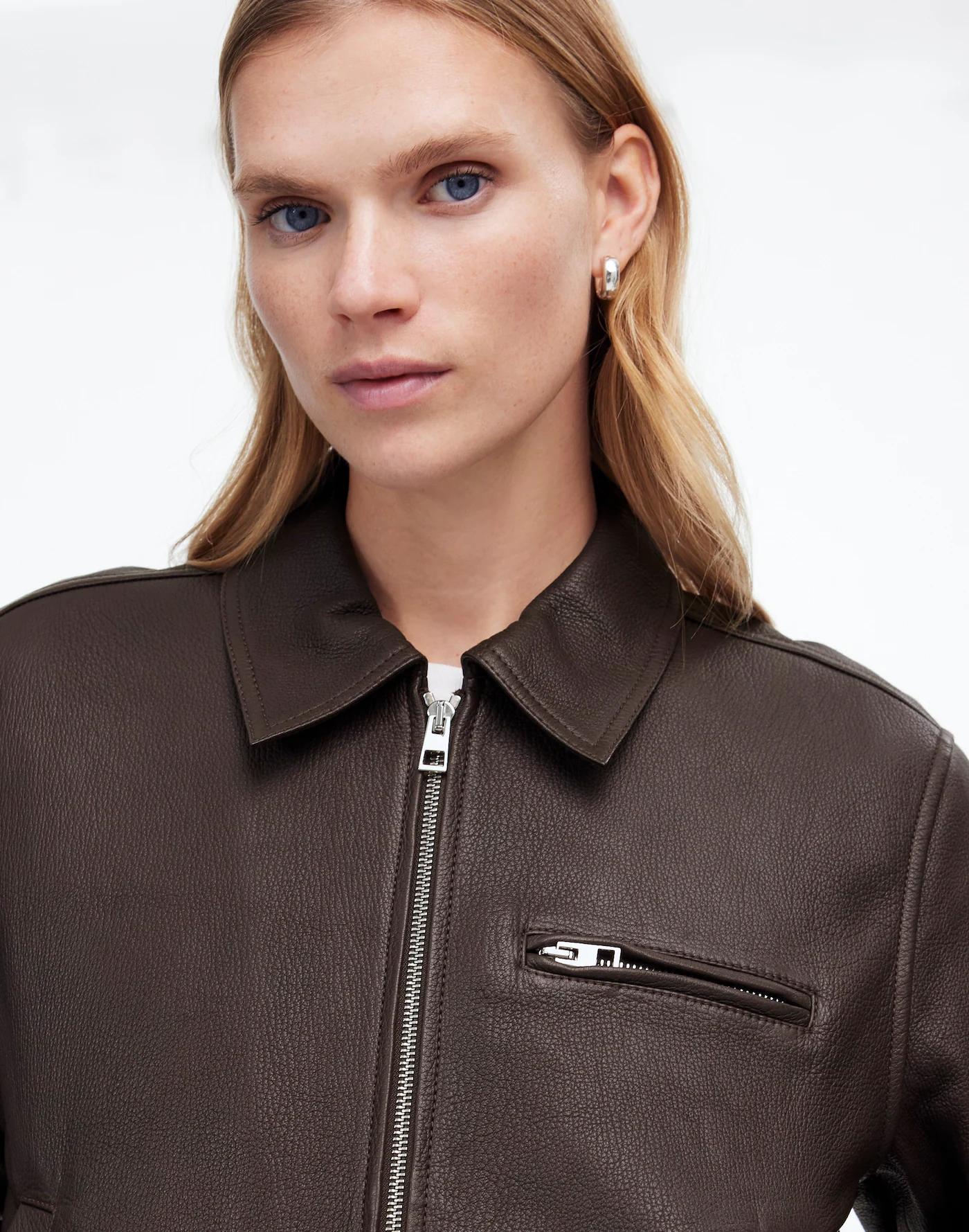 Relaxed Leather Bomber Jacket Product Image