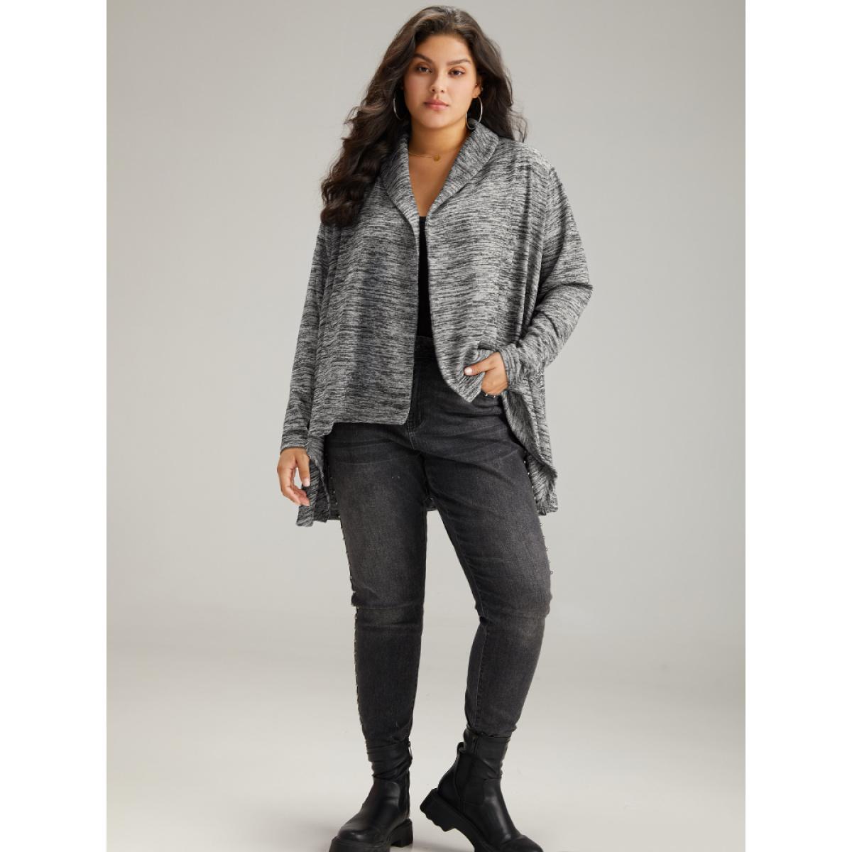 Plus Size Supersoft Essentials Solid Heather Asymmetrical Hem Kimono Women Gray Casual Texture Dailywear Kimonos BloomChic 30/6X Product Image