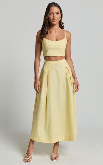 Rosalee Two Piece Set - Strappy Crop Top and High Waisted A Line Midi Skirt Set in Yellow Product Image