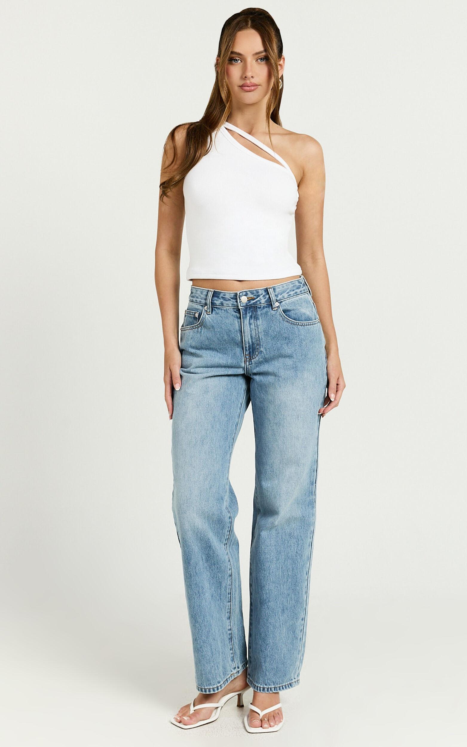 Rafael Top - One Shoulder Rib Strap Tank Top in White Product Image