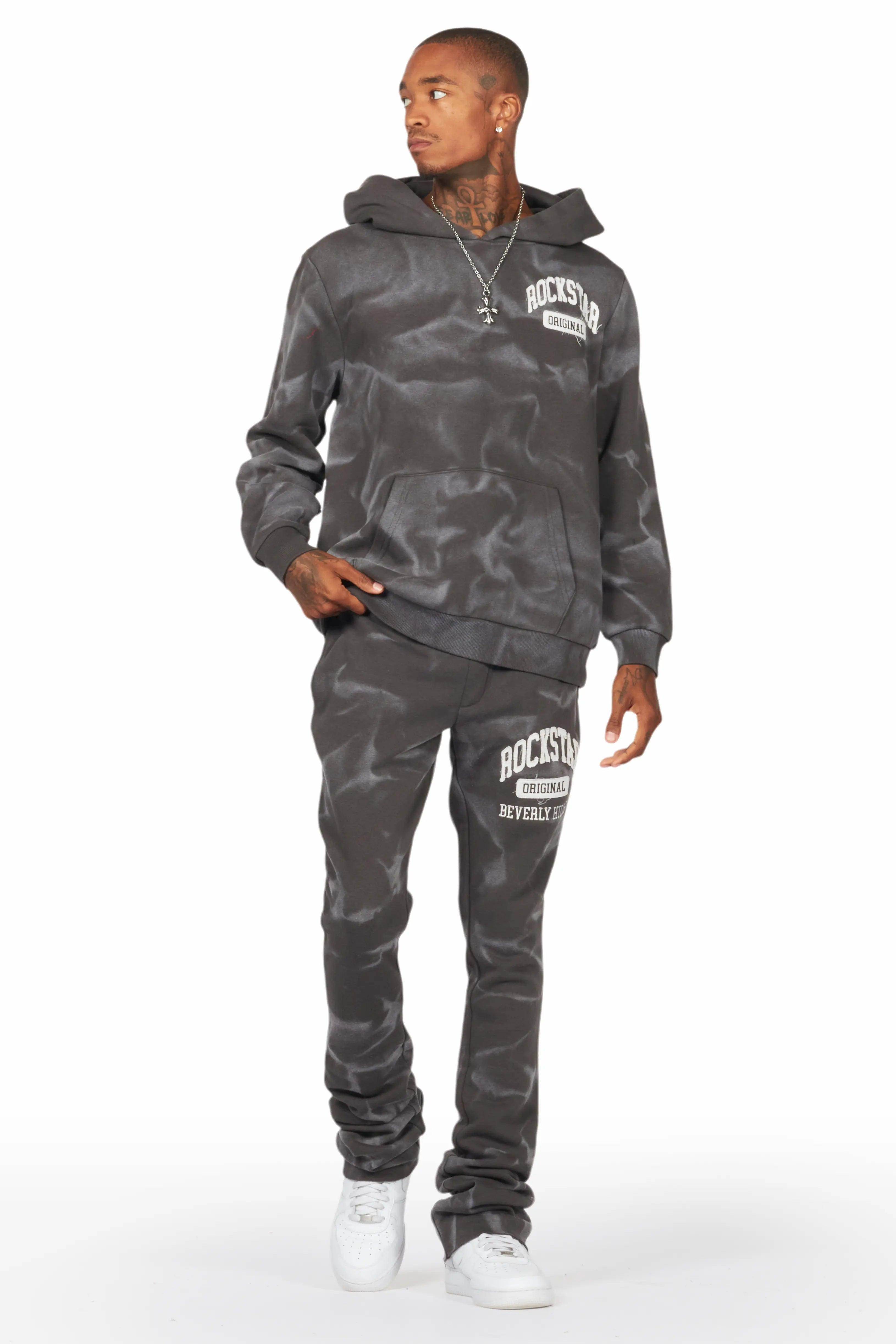 Member Vintage Grey Hoodie Patchwork Stacked Flare Track Set Male Product Image