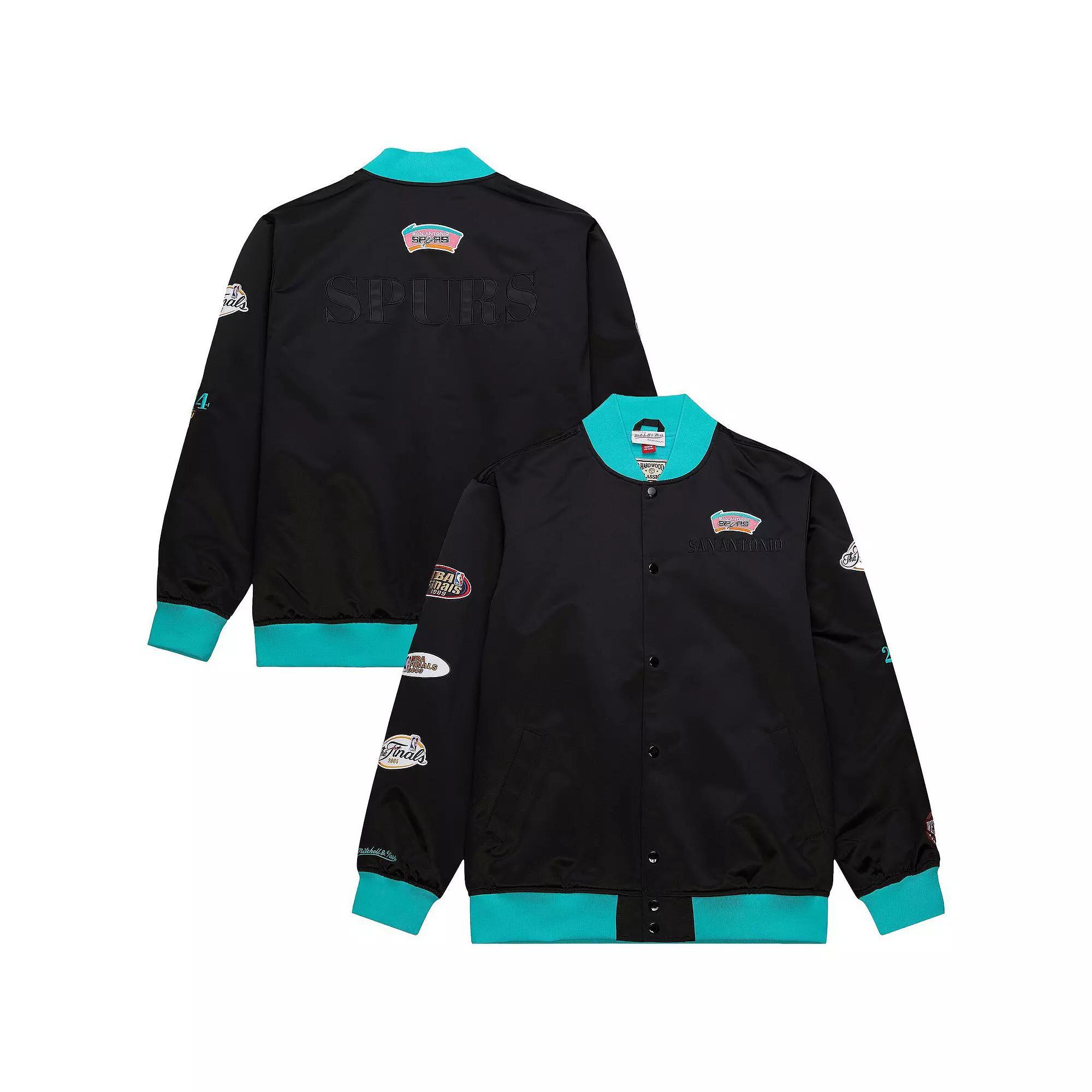 Men's Mitchell & Ness Black San Antonio Spurs Hardwood Classics Team OG 3.0 Lightweight Satin Full-Snap Jacket,  Product Image