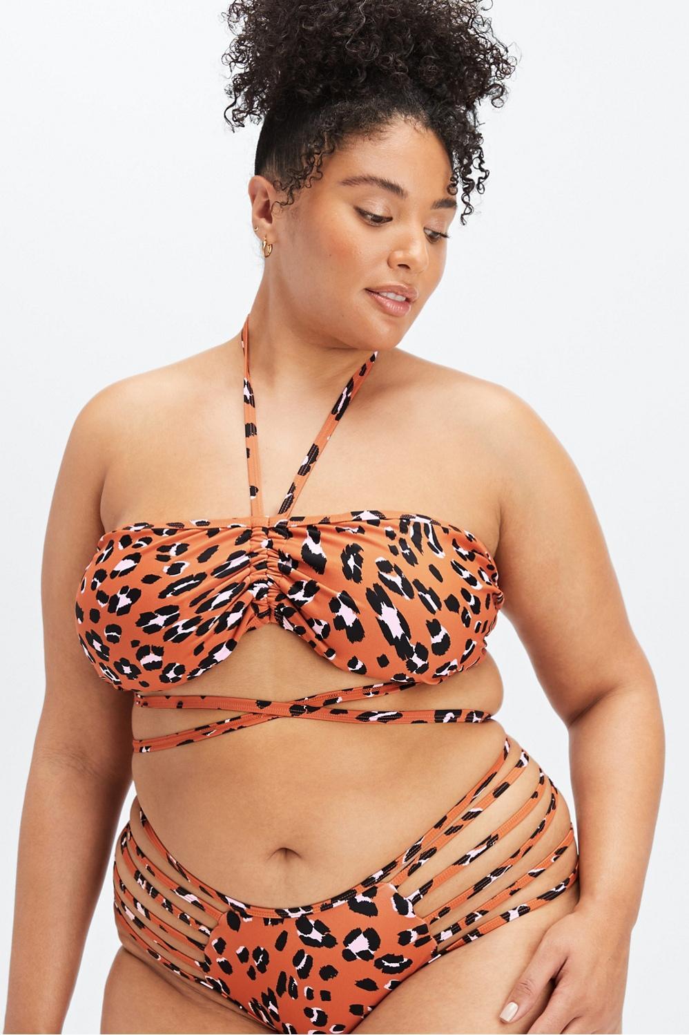 Fabletics Wrap-Around Bandeau Bikini Top Womens Burnt Ochre Wavy Leo Size XS Product Image