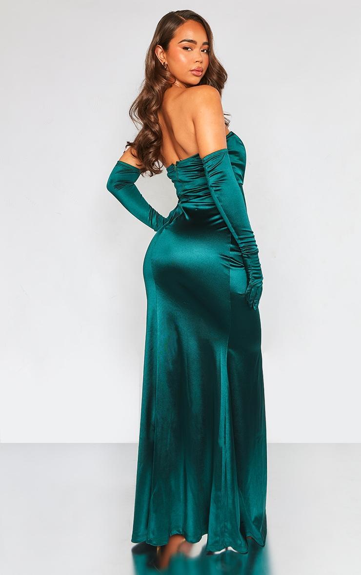 Dark Green Satin Gown With Gloves Product Image