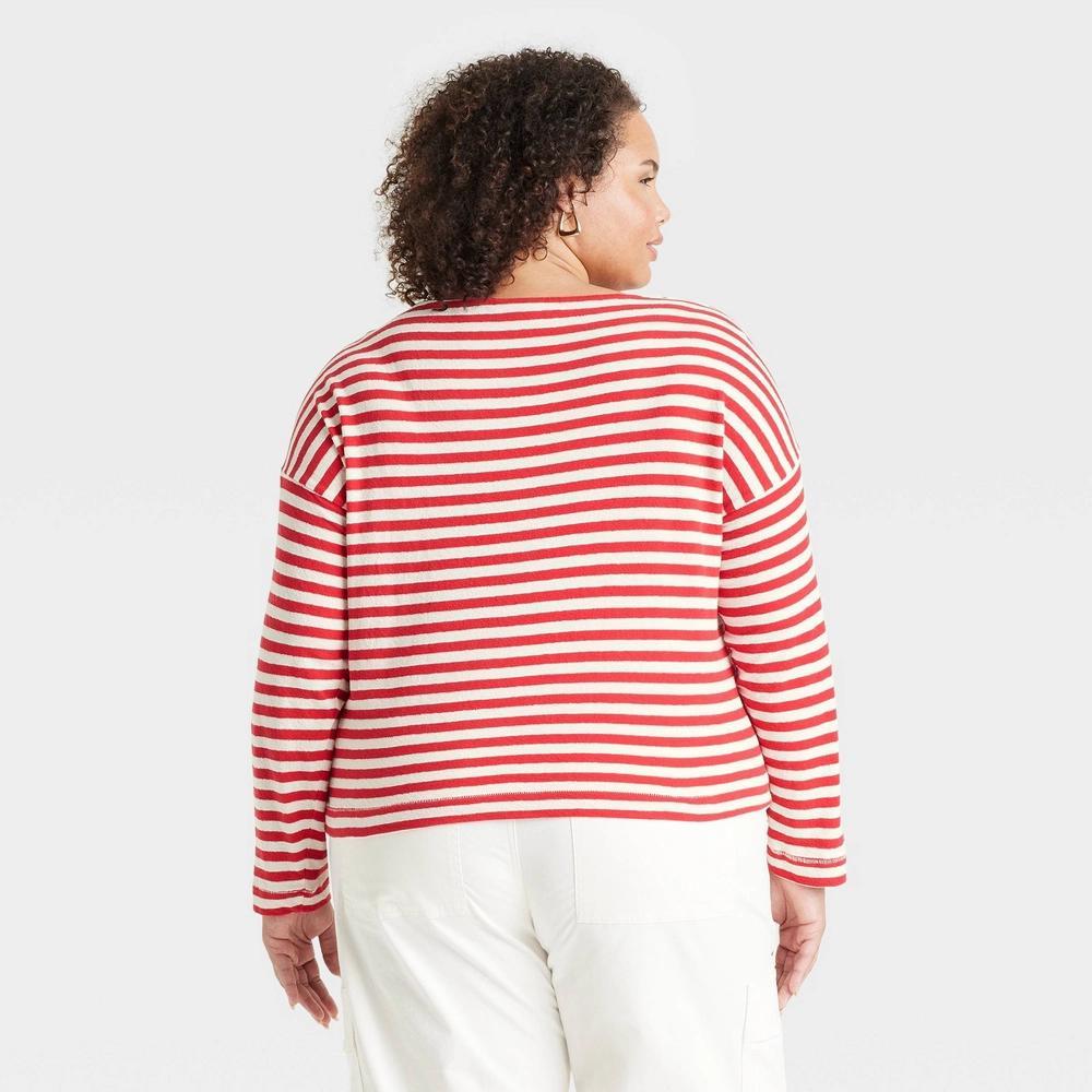 Womens Long Sleeve Boat Neck T-Shirt - Universal Thread Red Striped XXL Product Image