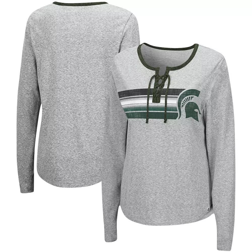 Women's Colosseum Heathered Gray Michigan State Spartans Sundial Tri-Blend Long Sleeve Lace-Up T-Shirt, Size: Small, Grey Product Image
