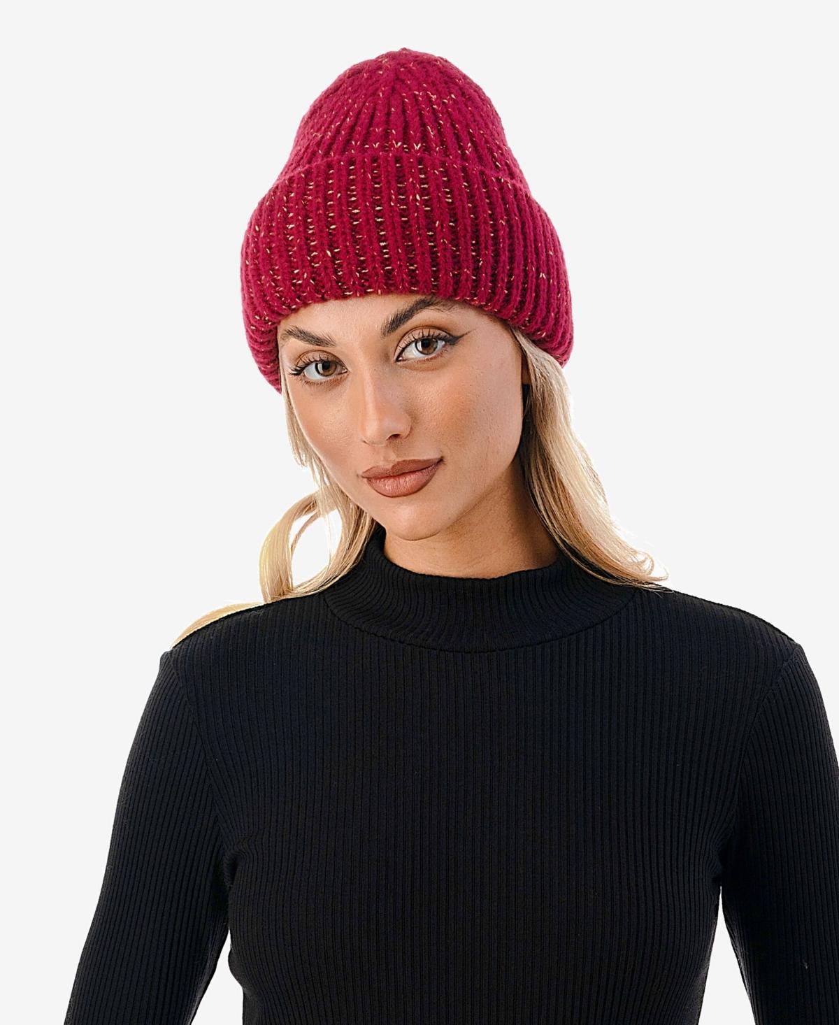 Marcus Adler Womens Lurex Ribbed Knit Cuff Beanie Product Image