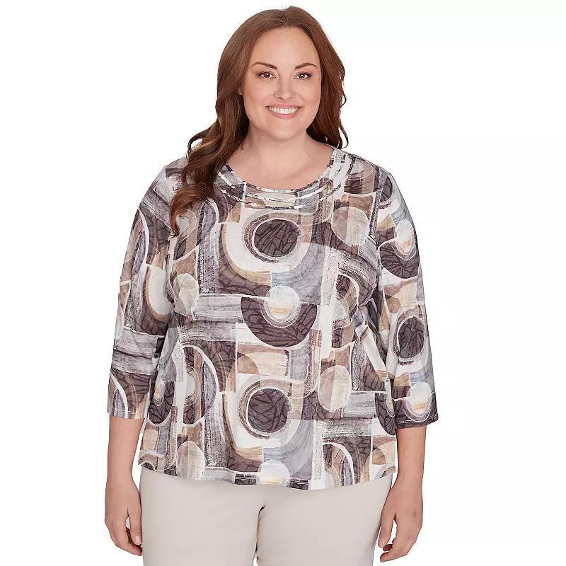 Plus Size Alfred Dunner Geometric Patch Print Top, Women's, Size: 3XL, Neutral Team Product Image