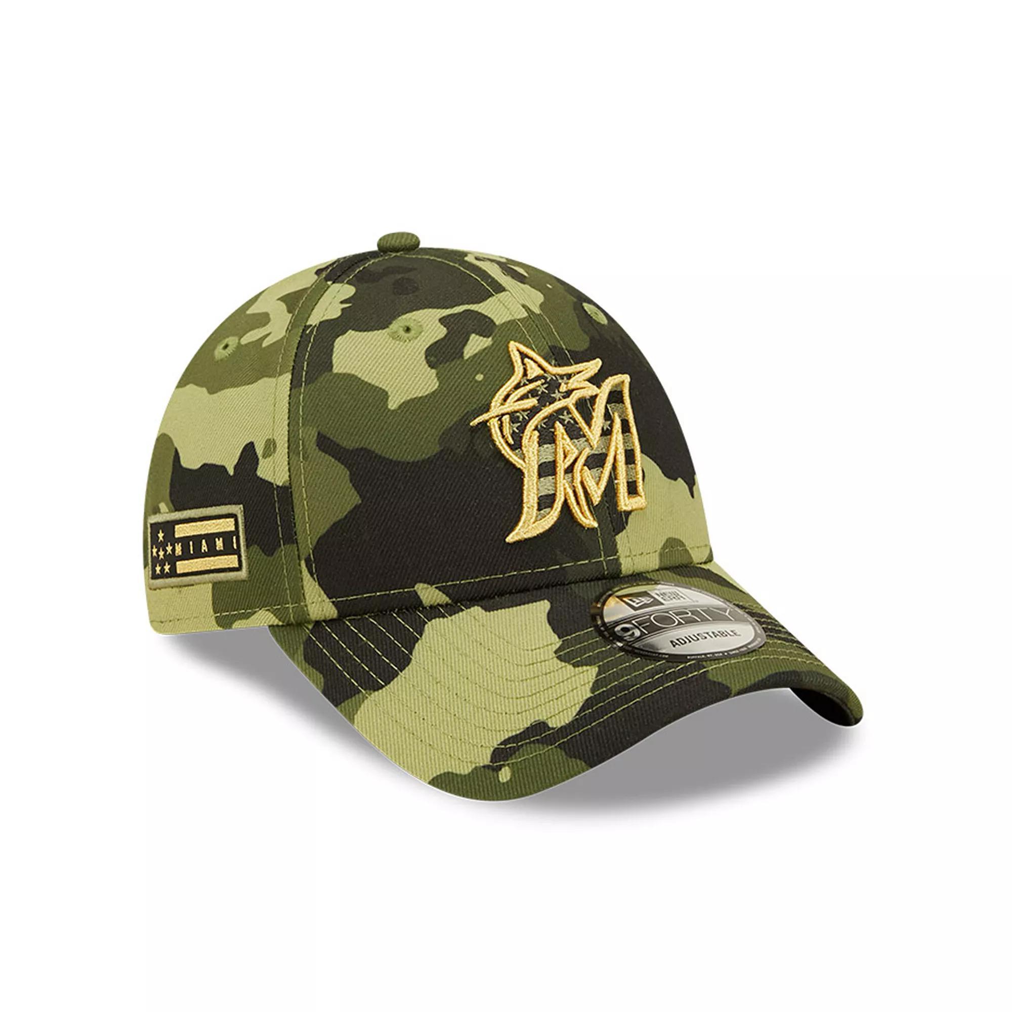 Men's New Era Camo Miami Marlins 2022 Armed Forces Day 9FORTY Snapback Adjustable Hat, Green Product Image