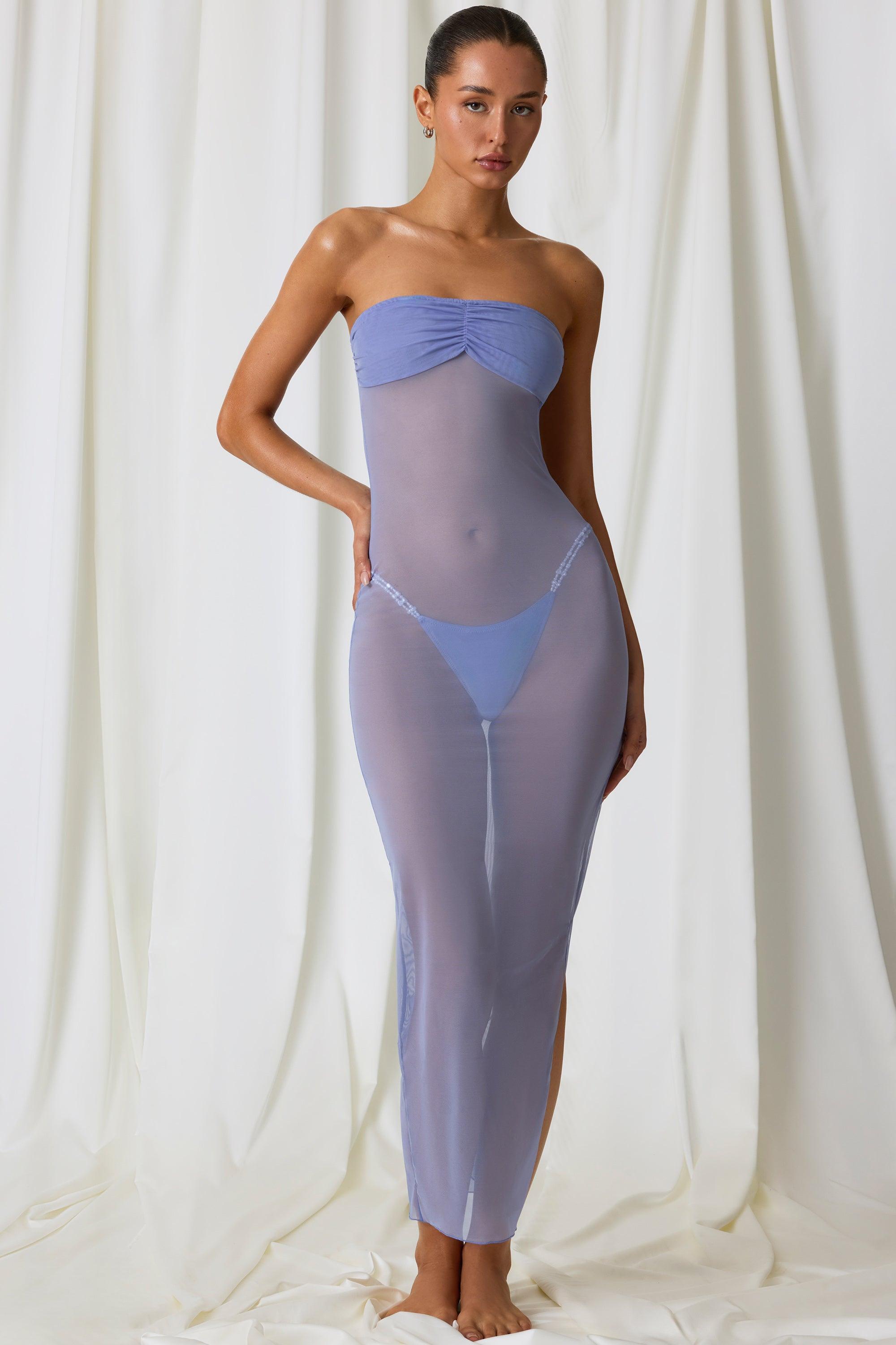 Ruched Bandeau Midi Dress in Lavender Purple Product Image