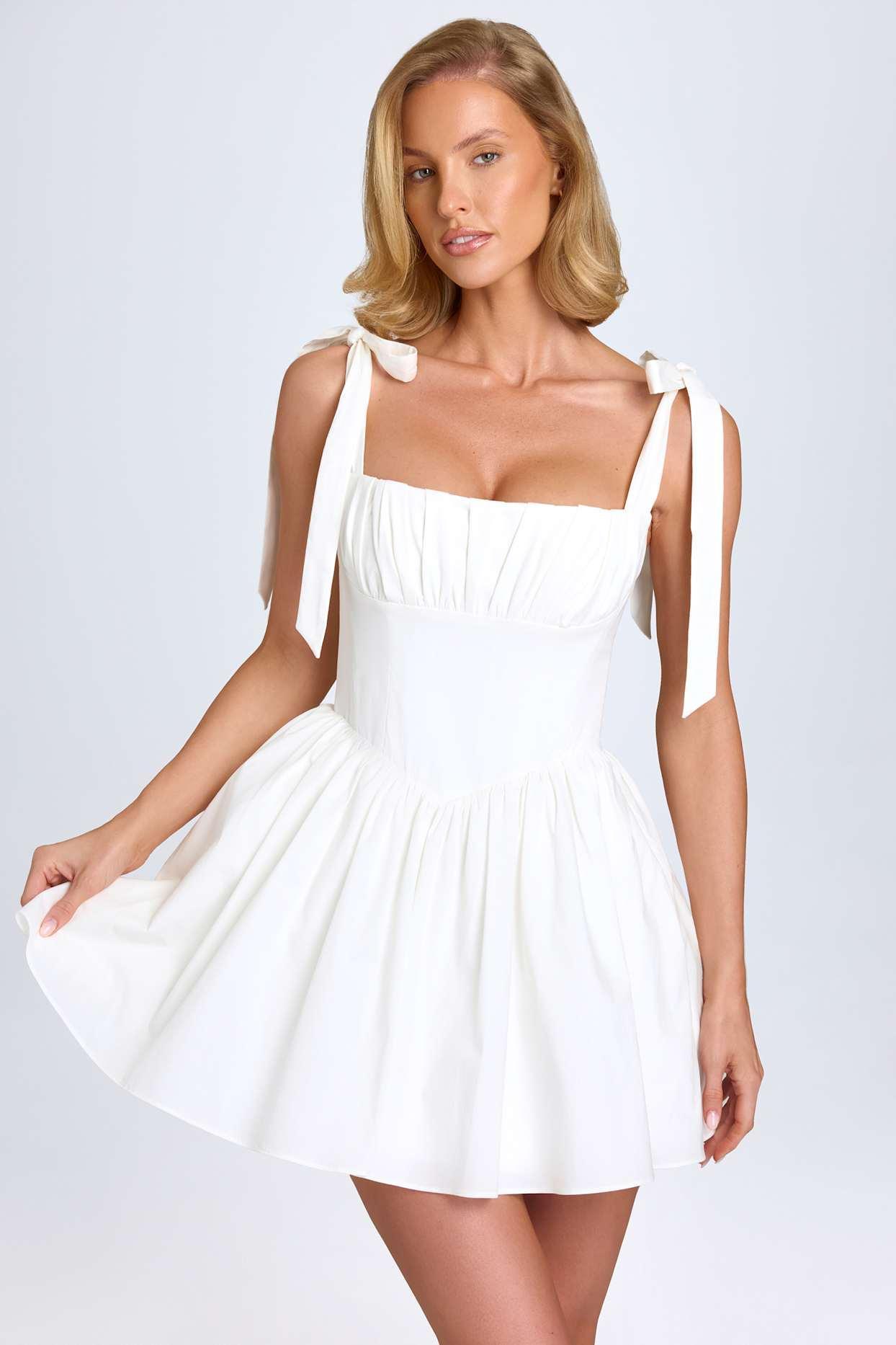 Ruched Corset Mini Dress in White Product Image
