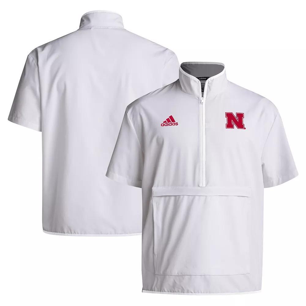 Men's adidas White Nebraska Huskers 2024 Coaches Sideline Half-Zip Short Sleeve Jacket,  Product Image